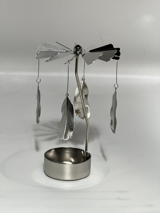 Spinning candle carousel - silver feathers without candle