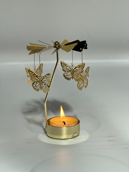 Spinning candle carousel - Gold butterflies with candle