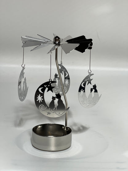 Spinning candle carousel - silver cats on the moon without candle