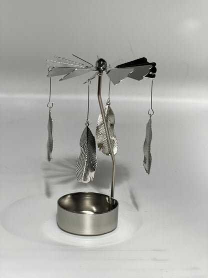 Spinning candle carousel - silver feathers without candle
