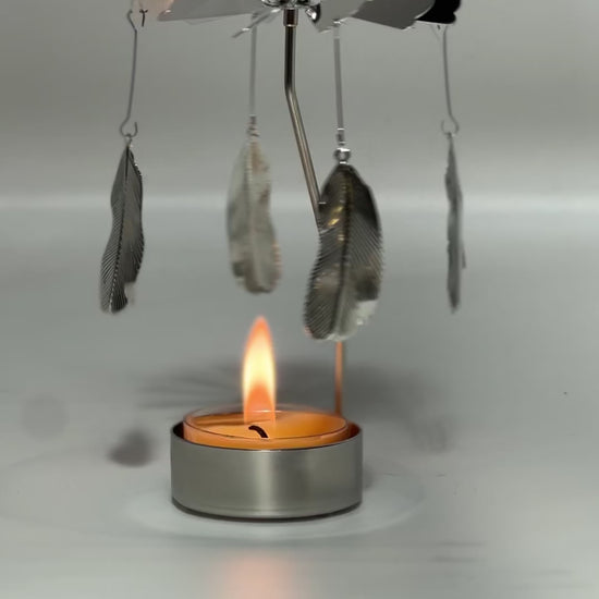 Spinning candle carousel - silver feathers with candle 