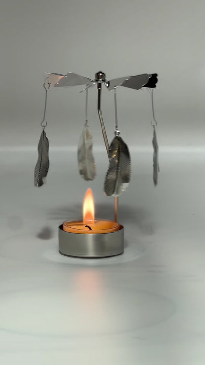 Spinning candle carousel - silver feathers with candle 