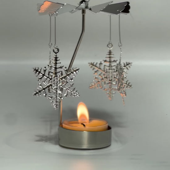 Spinning candle carousel - silver stars