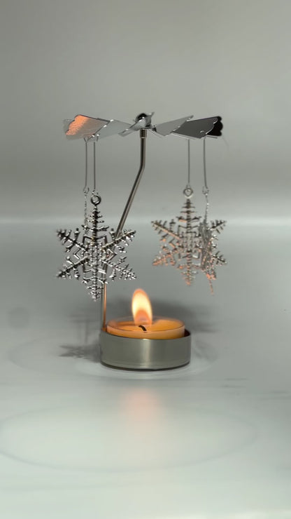 Spinning candle carousel - silver stars